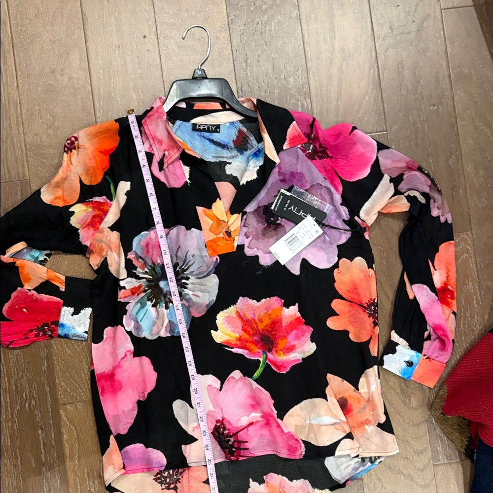 Black Floral Collared Long-Sleeve Blouse with Multicolor Blooms - Picture 11 of 11
